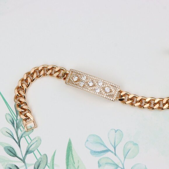 "Rose Gold Bracelet with Geometric CZ Panel and Bold Chain, XPBL0816 - Picture 3 of 12